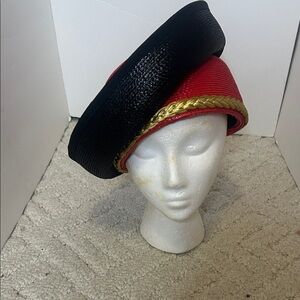 Elegant Church/Tea/Derby Black and Red Women's Hat with Gold Trim